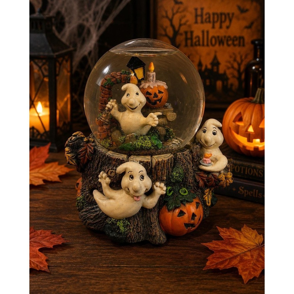 Vintage Halloween Ghost Pumpkin Musical Water Snow Globe Music of the Night